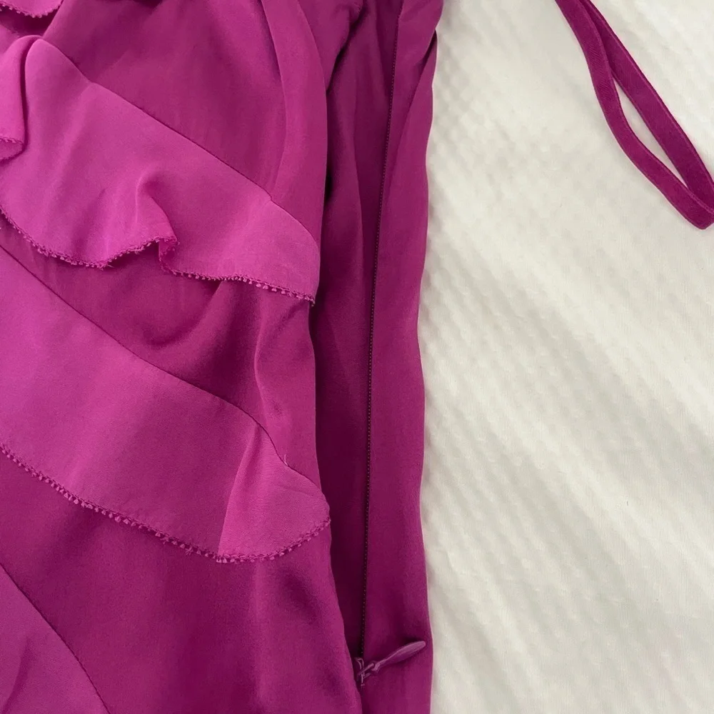 White House Black Market Silk Fuchsia Ruffled Blouse